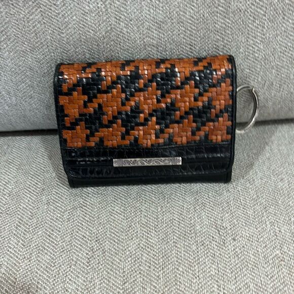 Brighton Wallet Womens Black 5x3.5 Houndstooth Button Small Brown - Picture 1 of 4